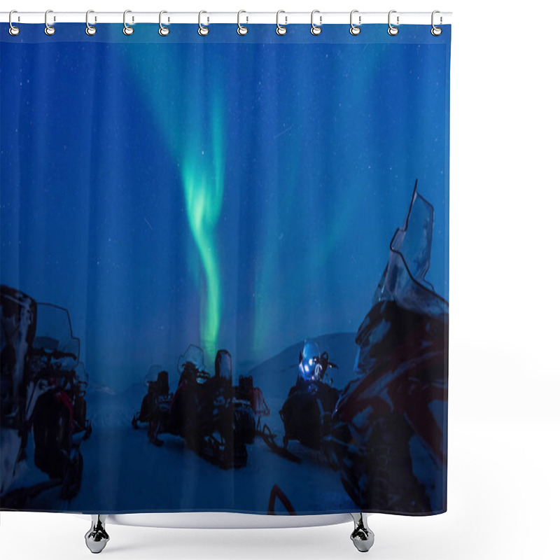 Personality  The Polar Arctic Northern Lights Aurora Borealis Sky Star In Norway Svalbard In Longyearbyen The Snowmobile Mountains Shower Curtains