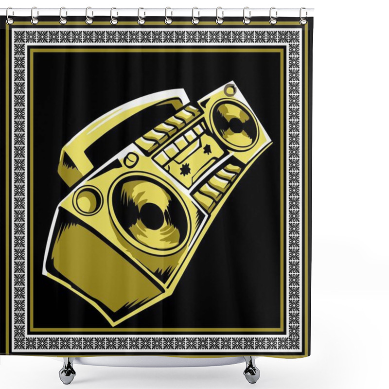 Personality  Retro Boombox Hand Drawing Vector Shower Curtains