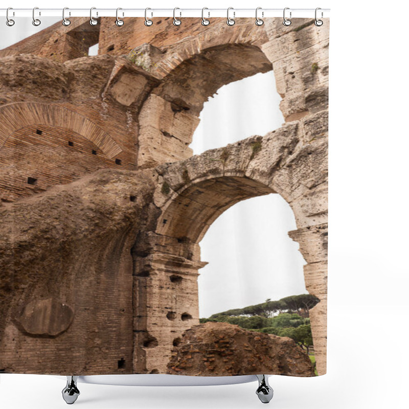 Personality  ROME, ITALY - JUNE 28, 2019: Textured Ruins Of Ancient Building Shower Curtains