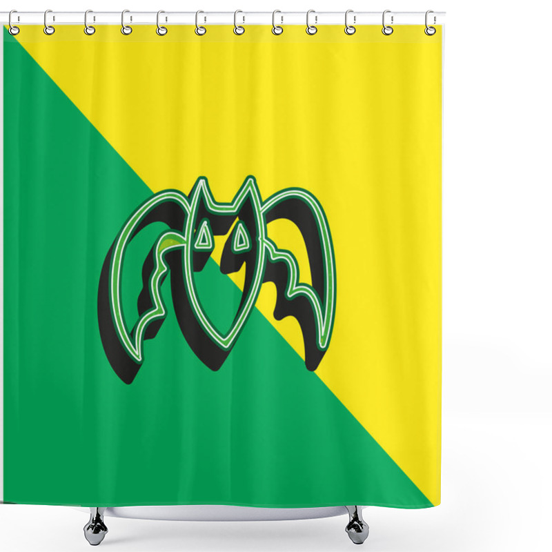 Personality  Bat Outline Green And Yellow Modern 3d Vector Icon Logo Shower Curtains