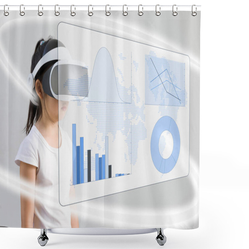 Personality  VR Or Virtual Reality For Math Education Concept Illustrated By Asian Child Wearing VR Headset Shower Curtains