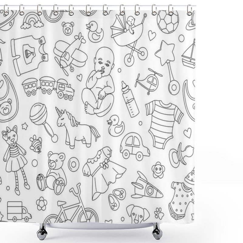 Personality  Baby Goods Store Seamless Background Pattern Newborn Products And Toys. Shower Curtains