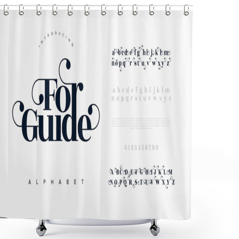 Personality  Premium Luxury Elegant Alphabet Letters And Numbers. Elegant Wedding Typography Classic Serif Font Decorative Vintage Retro. Creative Vector Illustration Shower Curtains