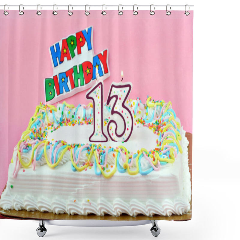 Personality  Birthday Cake With Number 13 Lit Candles Shower Curtains