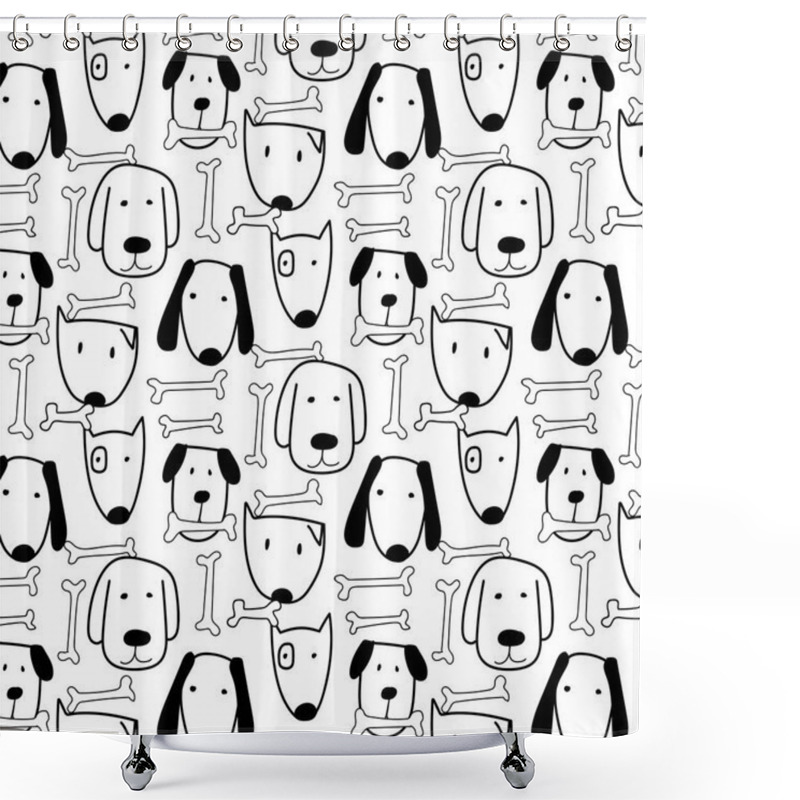 Personality  Hand Drawn Cute Dog And Bone Vector Pattern. Doodle Art.  Shower Curtains