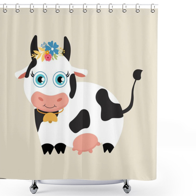 Personality  Print Hand Drawn Vector Illustration Of A Cute Cow In A Flower Crown. Vector Illustration. Shower Curtains