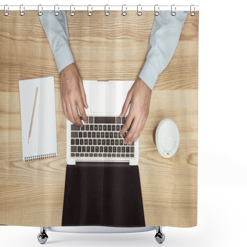 Personality  Businessman Working With Laptop   Shower Curtains