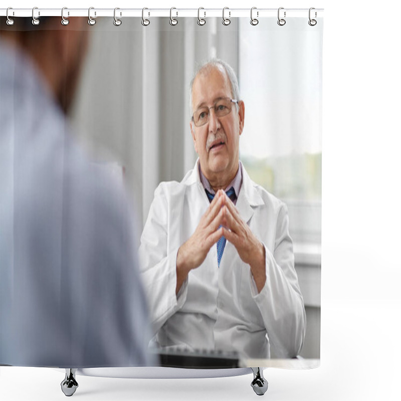 Personality  Senior Doctor Talking To Male Patient At Hospital Shower Curtains