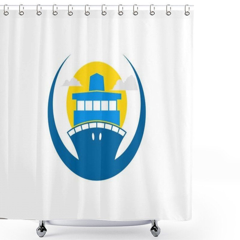 Personality  Circle Swoosh With Ship And Sunset Behind Shower Curtains