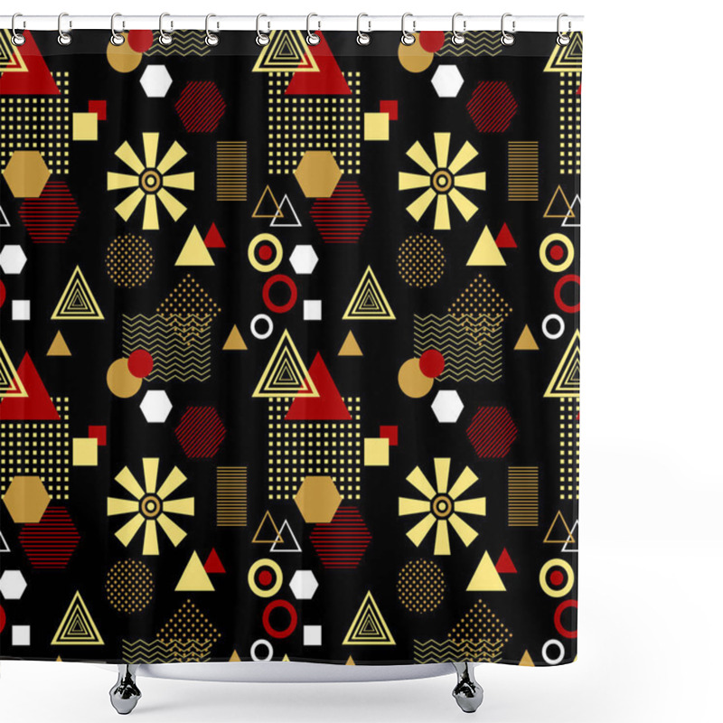 Personality  Abstract Seamless Pattern In Postmodern Memphis Style Black Gold Red Shower Curtains