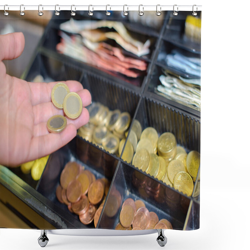 Personality  Coins In The Cash Register Shower Curtains