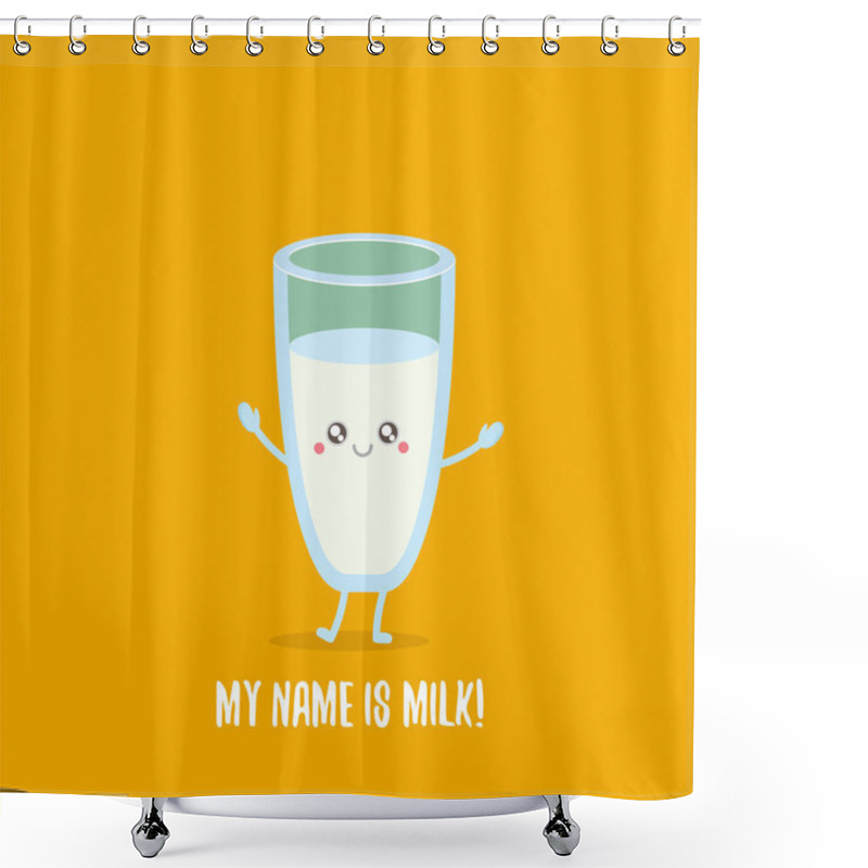 Personality  Funny Cartoon Cute Smiling Milk Glass Character Isolated On Orange Background. Kids Food Flat Funky Character Shower Curtains