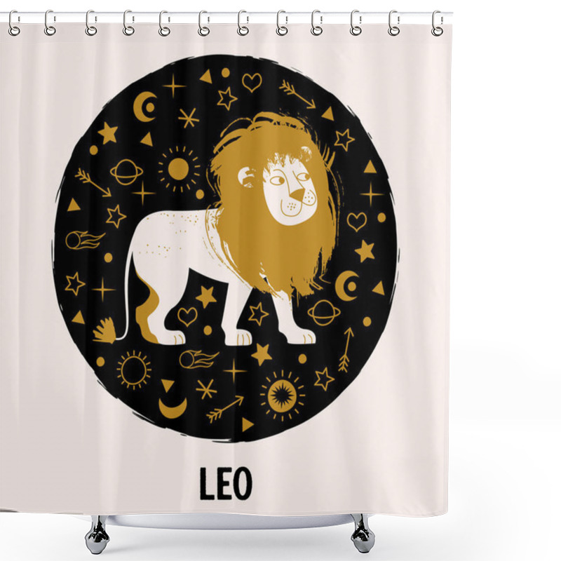 Personality  Sign Of The Zodiac Leo. Constellation Of Leo. Vector Illustration In Flat Style. Horoscope And Astrology Shower Curtains