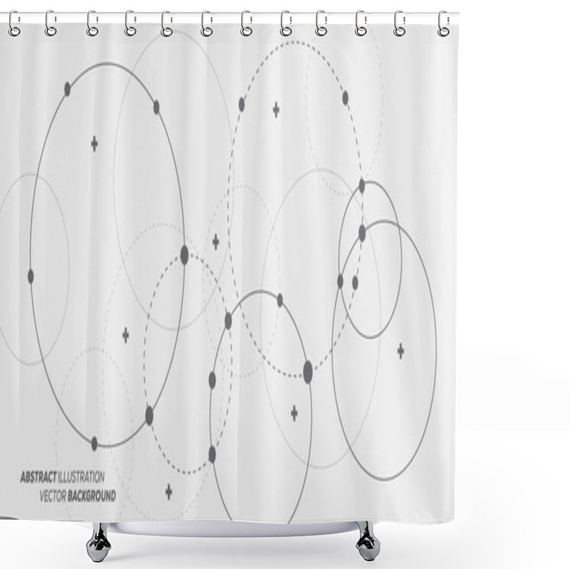 Personality  Abstract Vector Illustration With Overlapping Circles, Dots And Dashed Circles. Science And Connection Concept. Wide Molecule Structure Background. Shower Curtains