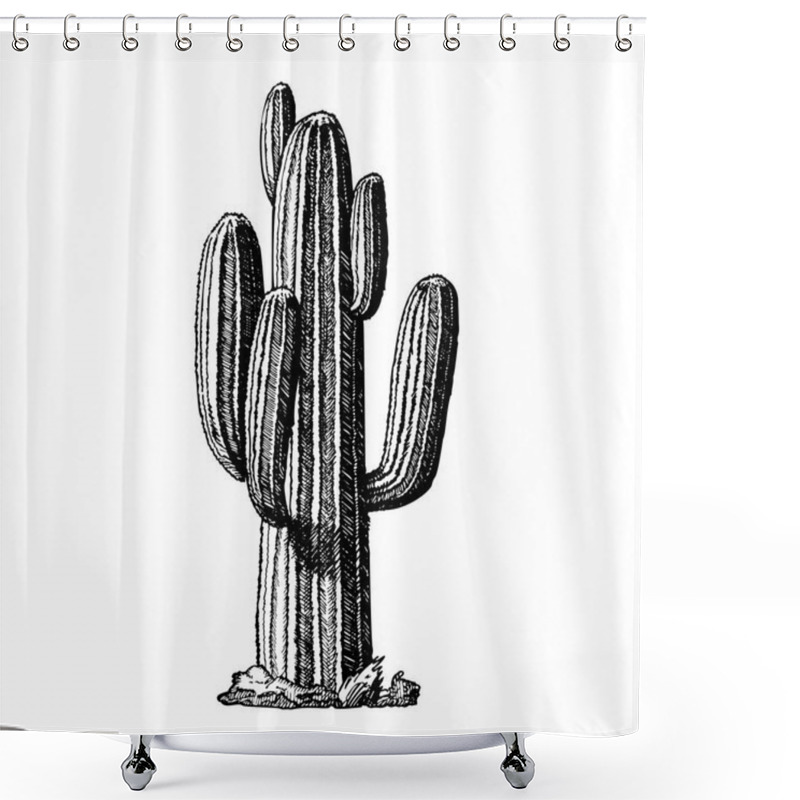 Personality  Saguaro Arborescent Tree-like Cactus Ink Vector Shower Curtains