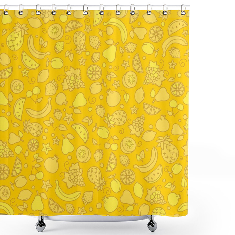 Personality  Yellow Background With Fruits Shower Curtains