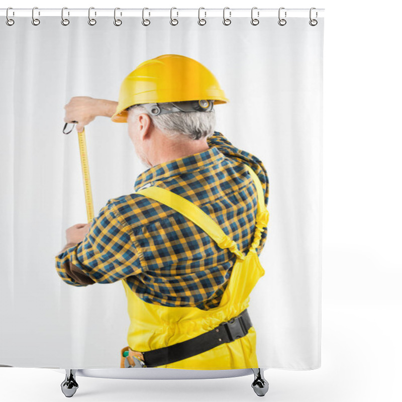 Personality  Mature Workman In Hard Hat  Shower Curtains