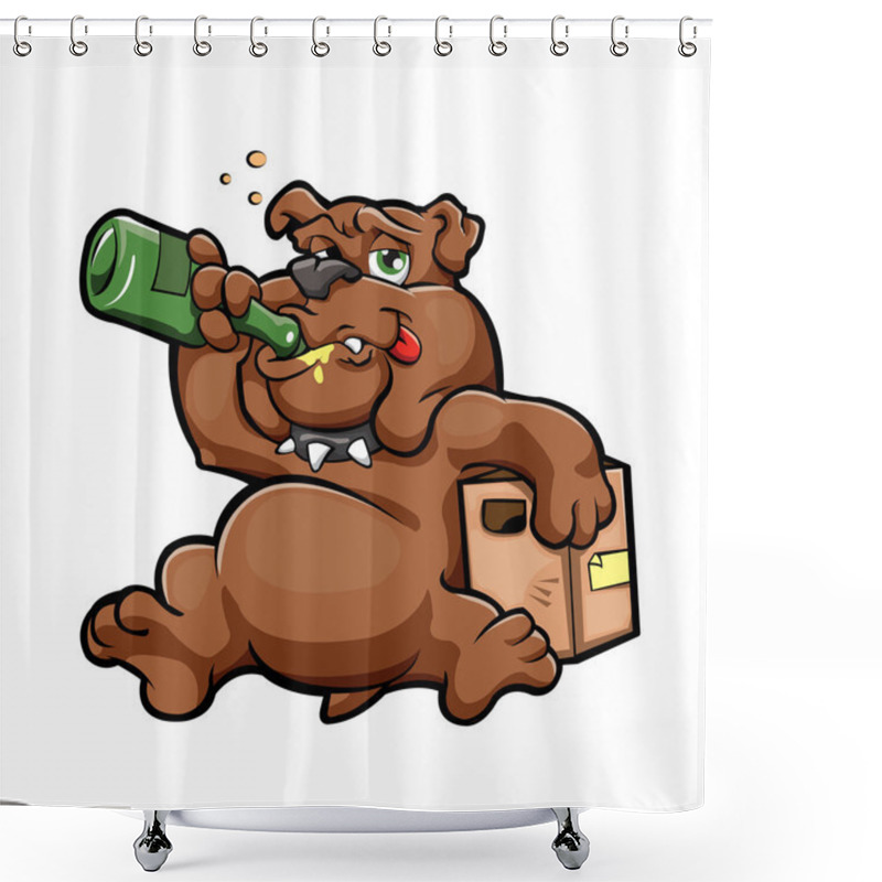 Personality  Illustration Of Cartoon Drunk Dog With Alcohol Bottle In Relaxing Concept Shower Curtains