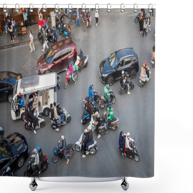 Personality  Looking Down On Traffic Including An Electric Sightseeing Bus, Motorcycles And Cars In Central Hanoi, Vietnam Shower Curtains