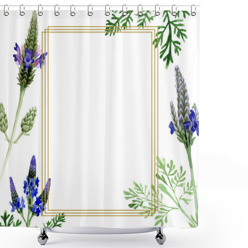 Personality  Blue Violet Lavender Floral Botanical Flower. Wild Spring Leaf Wildflower Isolated. Watercolor Background Illustration Set. Watercolour Drawing Fashion Aquarelle. Frame Border Ornament Square. Shower Curtains