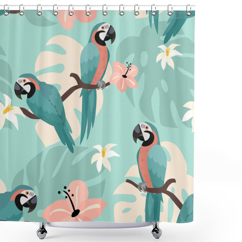 Personality  Trendy Pattern With Parrots And Tropical Leaves. Vector Seamless Texture.  Shower Curtains