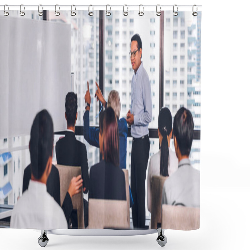 Personality  Businessman Standing In Front Of Group Of People In Consulting Meeting Conference Seminar At Hall Or Seminar Room.presentation And Coaching Concept Shower Curtains