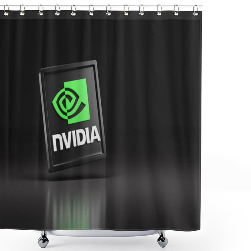 Personality  Buenos Aires, Argentina; September 12th, 2023: Nvidia Logo In Three Dimensions Isolated On Dark Background. 3d Illustration. Shower Curtains