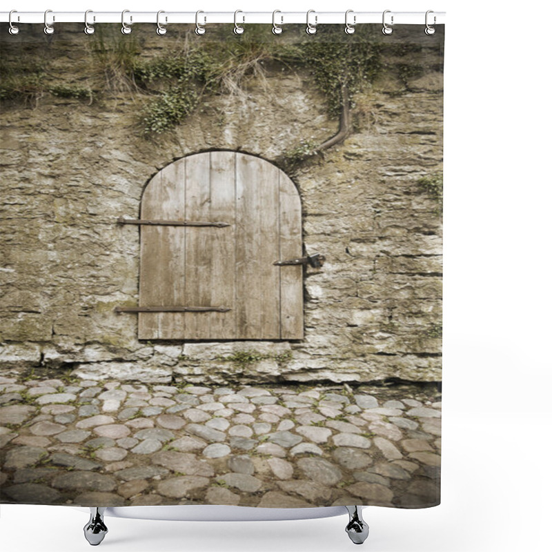 Personality  Old Door In Limestone Wall Shower Curtains