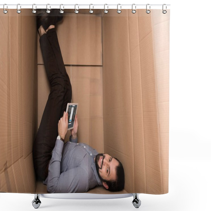 Personality  Man Using Tablet With Linkedin Shower Curtains