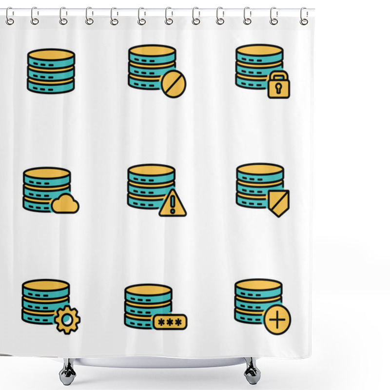 Personality  Trendy Flat Line Icon Pack For Designers And Developers. Vector Line Database Icon Set Shower Curtains