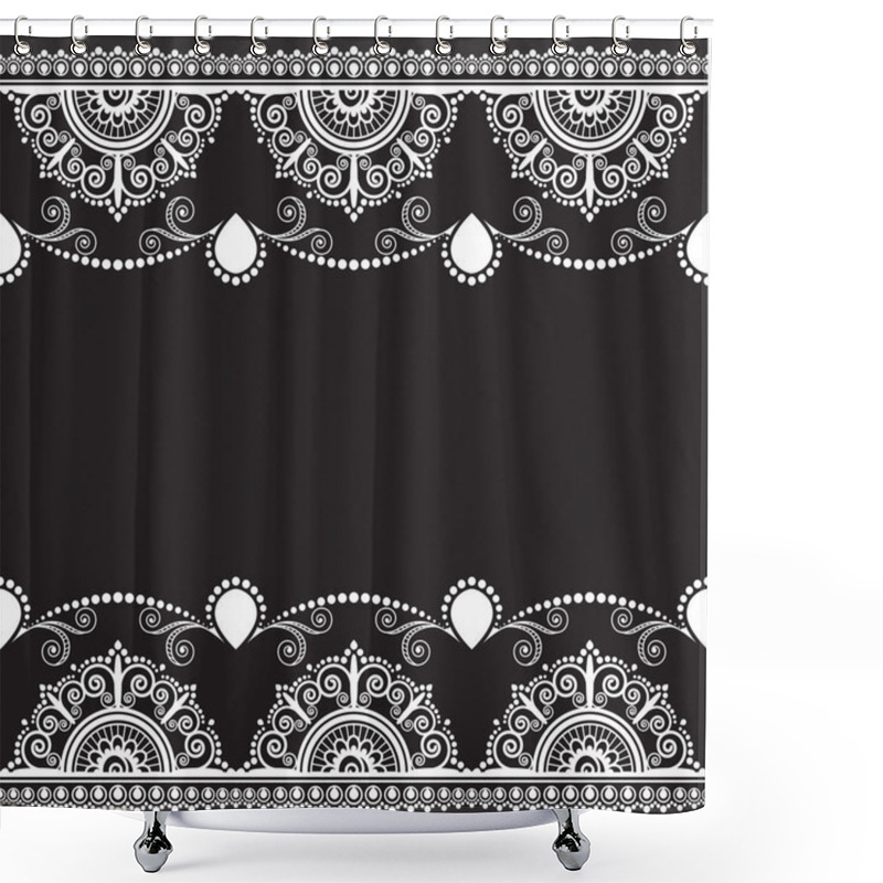 Personality  Indian, Mehndi Henna Line Lace Element With Flowers Pattern Card For Tattoo On Black Background Shower Curtains