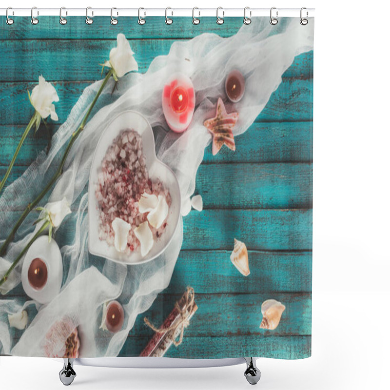 Personality  Plate With Bathroom Salt And Petals   Shower Curtains