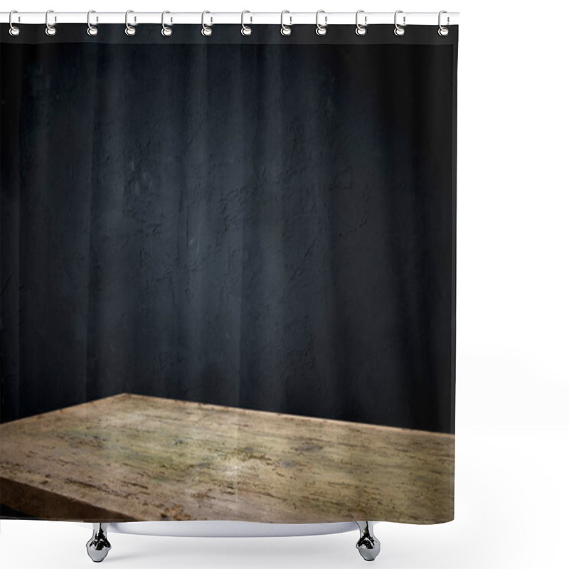 Personality  Old Wood Table With Smoke In The Dark Background. Shower Curtains