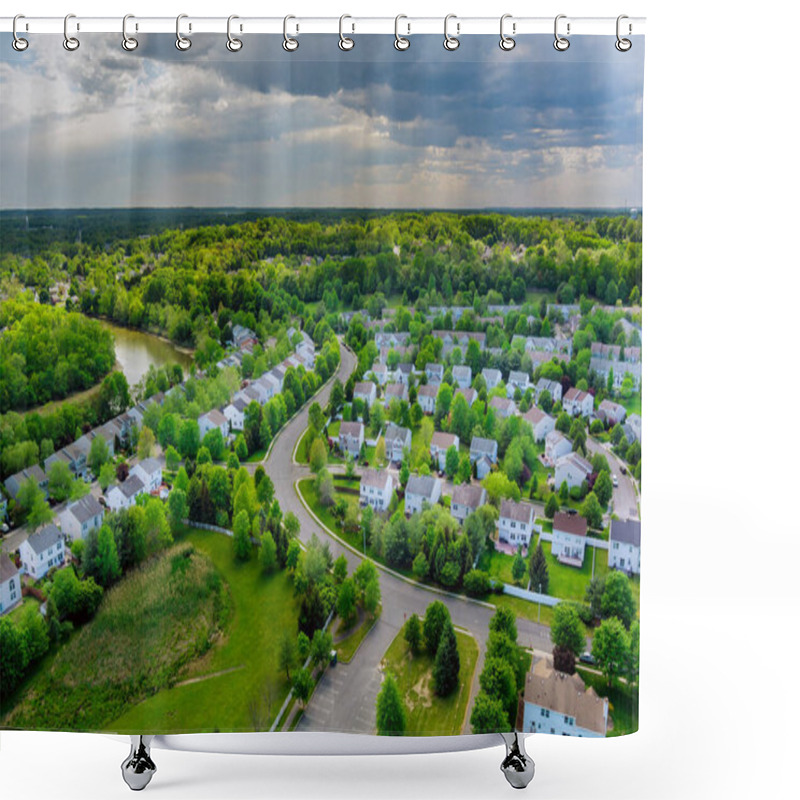 Personality  Aerial View Roofs Of The Near A River Town Houses East Brunswick In The Urban Landscape Of A Small Sleeping Area New Jersey USA Shower Curtains