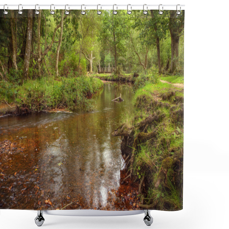 Personality  Beautiful Lush Forest Scene With Stream And Touch Of Autumn Colo Shower Curtains