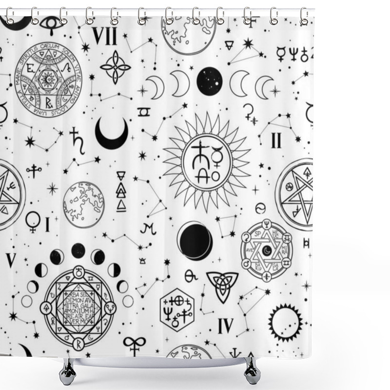 Personality  Seamless Pattern With Alchemical And Space Elements Shower Curtains