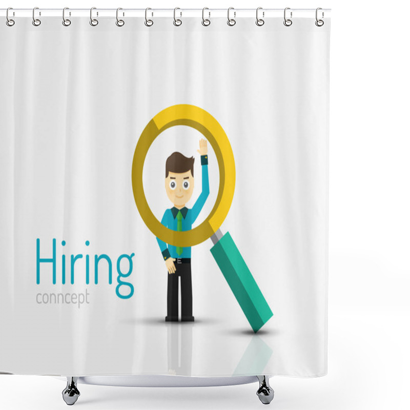 Personality  Hiring Flat Design Concept. Man And Magnifying Glass Shower Curtains