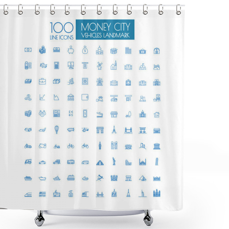 Personality  100 Icons Business Travel Landmark And Public Transportation Shower Curtains