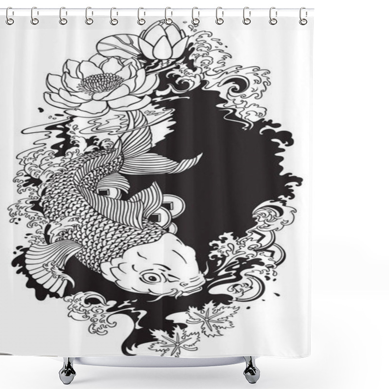 Personality  Koi Fish Black And White Illustration Shower Curtains