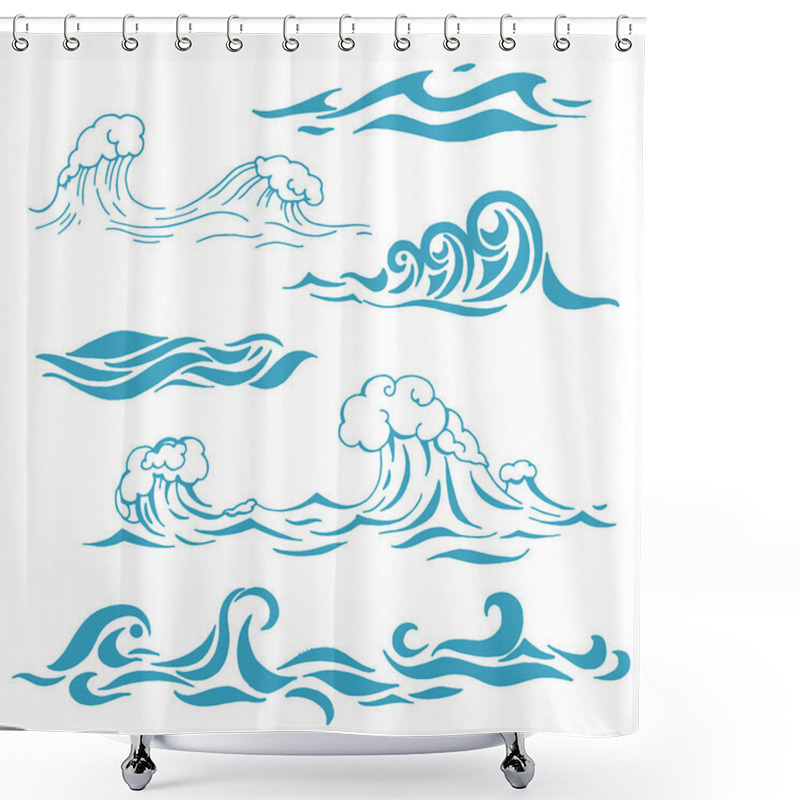 Personality  Vector Hand Drawn Illustration Of Wave Silhouette On White Background. Shower Curtains