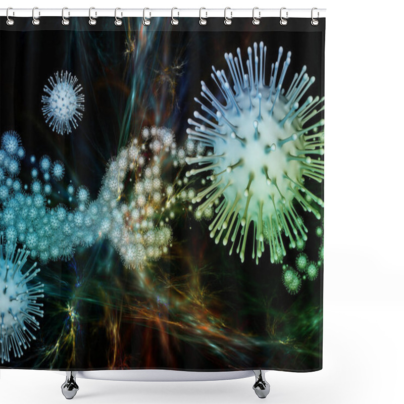 Personality  Coronavirus Reality. Viral Epidemic Series. 3D Illustration Of  Coronavirus Particles And Micro Space Elements To Complement Designs On The Subject Of Virus, Epidemic, Infection, Disease And Health Shower Curtains