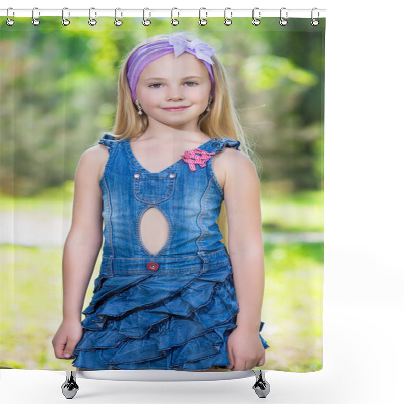 Personality  Little Blond Girl In Jeans Dress Shower Curtains