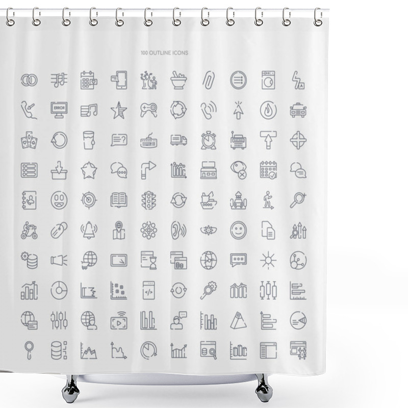 Personality  100 Ui Outline Icons Set Such As Web Crawler, 3d Data Analytics Dual Bars, Data Search For Interface, Bars And Line Ascending Of Data Analytics, Analysis Pie Chart Interface, Multiple Variable Shower Curtains