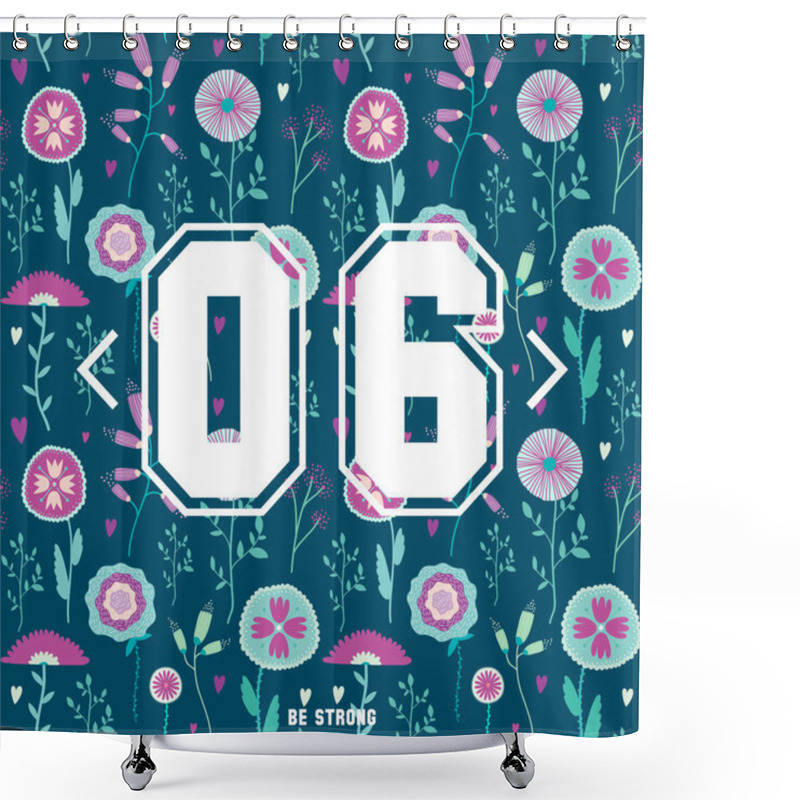 Personality  Set Of Floral Seamless Pattern With Numbers Shower Curtains