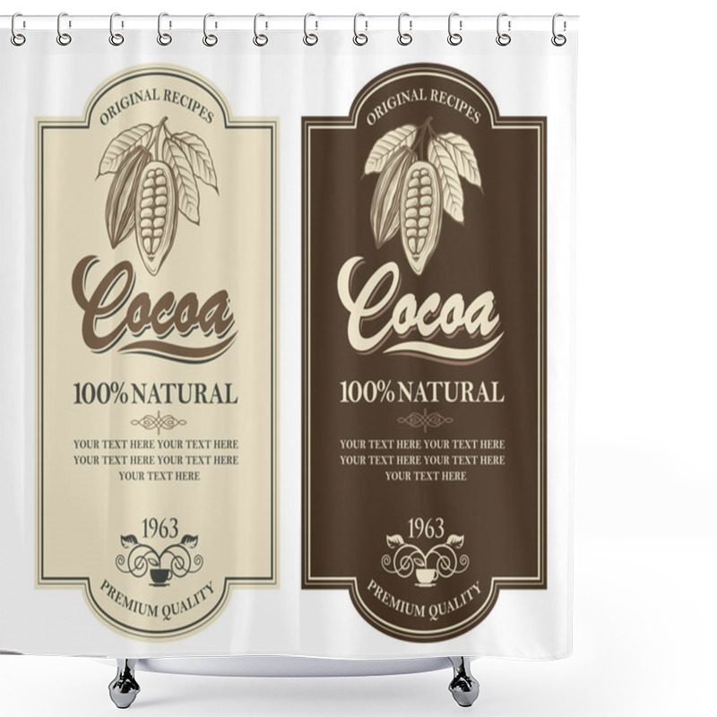 Personality  Collection Of Labels With Cocoa Beans, Branch And Leaves Shower Curtains