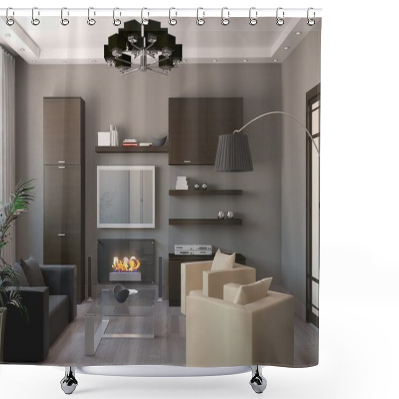 Personality  Render Of Apartment Living Room Shower Curtains