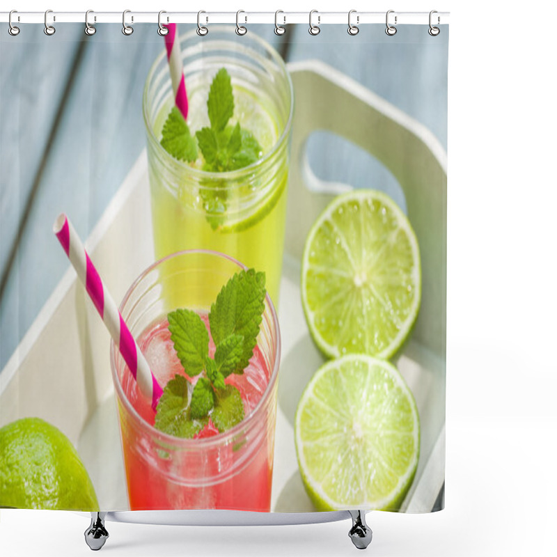 Personality  Two Glasses Of Ice Cold Lemonade Shower Curtains