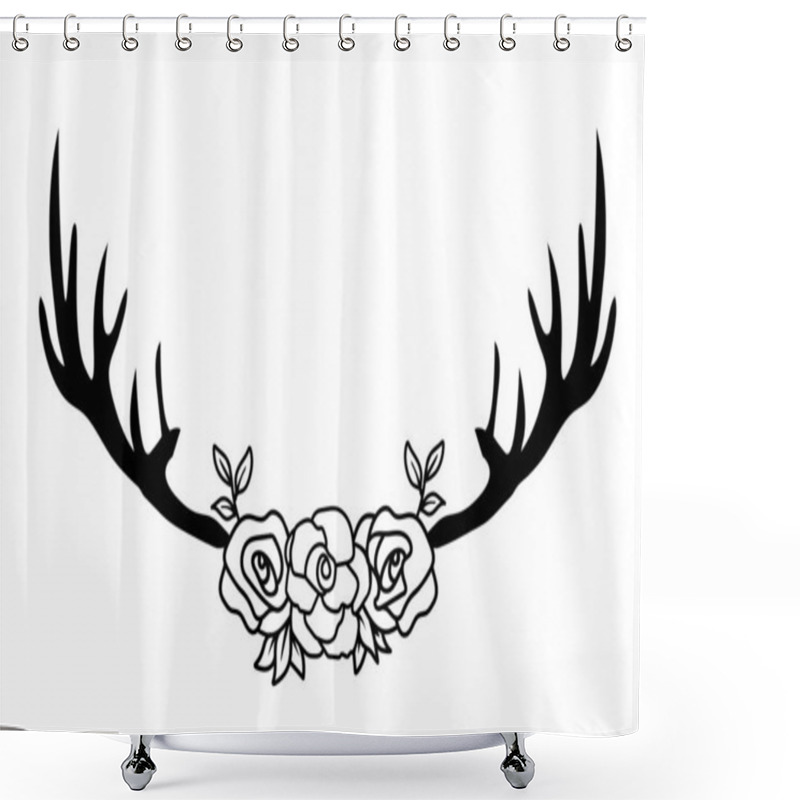 Personality  Vector Illustration Of Floral Antlers, Boho Flowers Deer Antlers. Shower Curtains