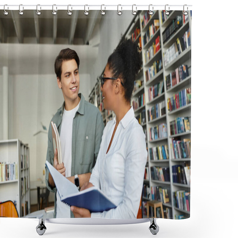 Personality  A Dedicated Teacher Guides Her Student Through An Interactive Learning Session In A Library Setting. Shower Curtains