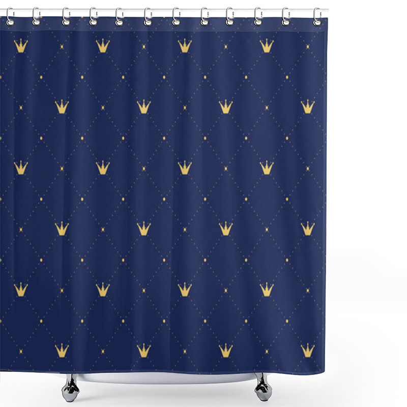 Personality  Navy Blue Seamless Pattern In Retro Style With A Gold Crown. Shower Curtains